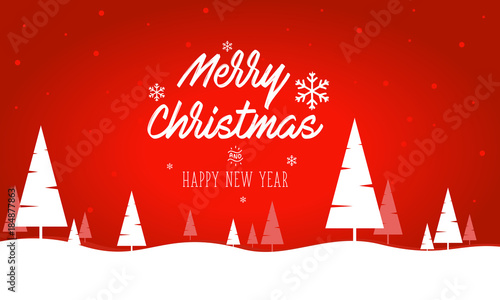 Merry Christmas & Happy New Year - Landscape, Shiny Xmas background with winter landscape with snowflakes, light, stars. Merry Christmas card. Vector Illustration