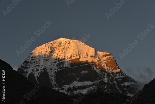 North Face of Mount Kailash with sun rays on the peak