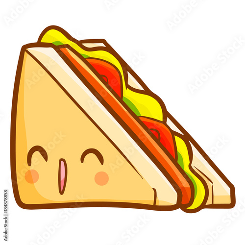 Cute and yummy sandwich with cheese laughing - vector.