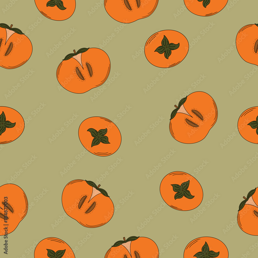 Seamless pattern with persimmons on a grey background. Seamless pattern with persimmons on a grey background.