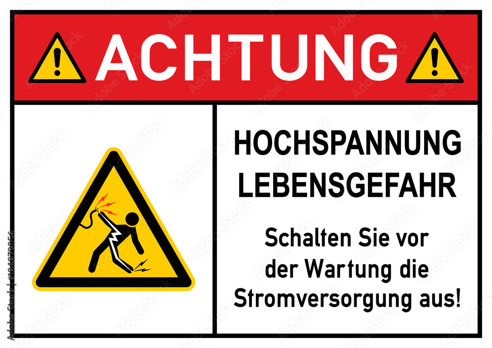 ks259 Kombi-Schild - deutsch: Gefahrenzeichen: Achtung - Schalten