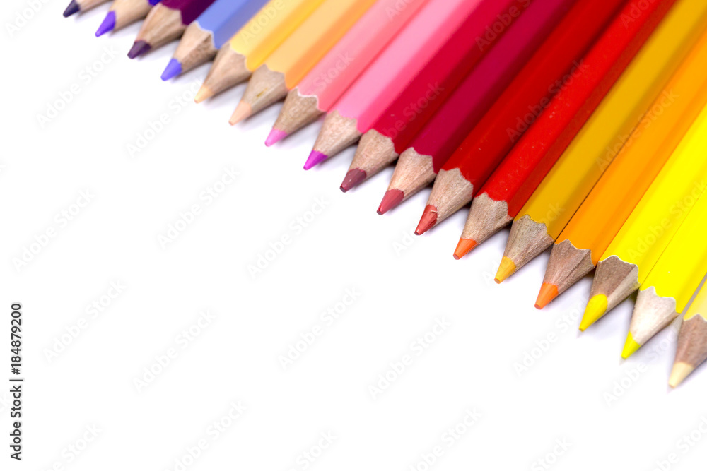 Colorful Pencils Close Up Facing Down from Top Right Corner Colorful Pencils Close Up Facing Down from Top Right Corner