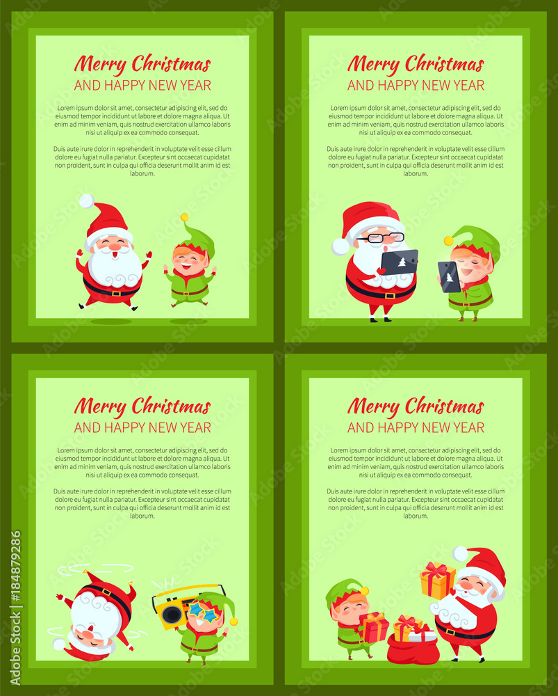 Obraz premium Set of Four Banners with Santa Claus and Elf