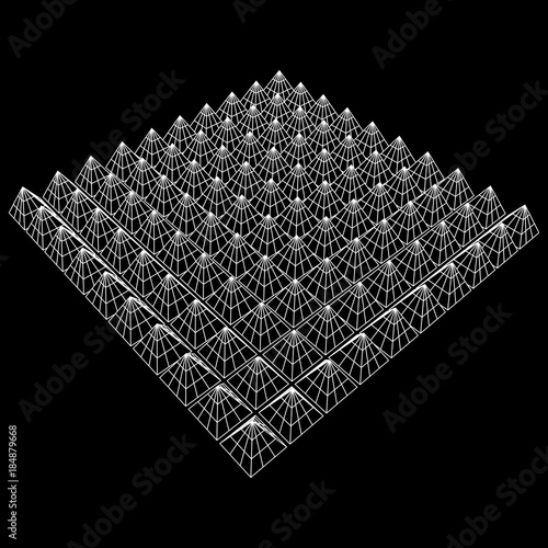 Wireframe model of sound proof coverage in music studio with soundproofing walls. Vector illustration