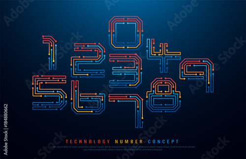 Technology digital numbers network concept. 1, 2, 3, 4, 5, 6, 7, 8, 9 colorful font. vector illustrator photo