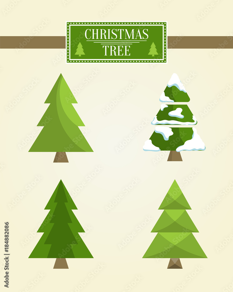 Fototapeta premium Christmas Tree Types Set, Vector Illustration