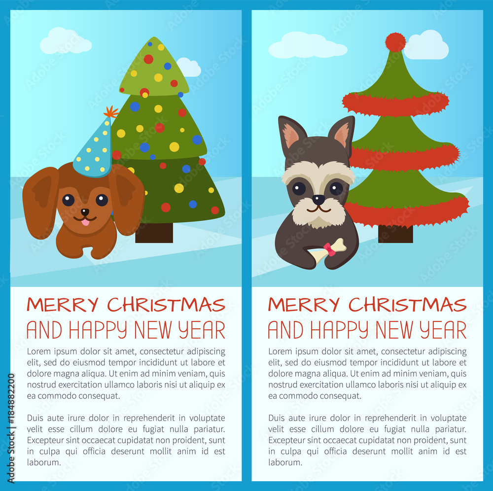 Fototapeta premium Merry Christmas Pine Tree Set Vector Illustration