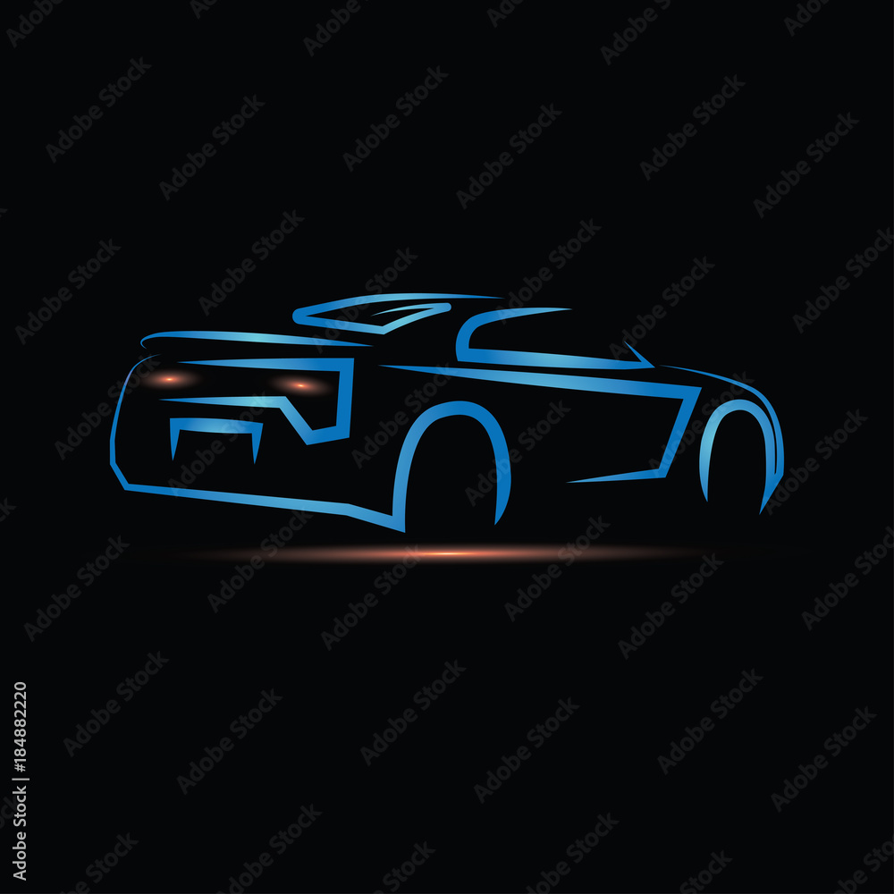 sport car silhouette with light on black background 4