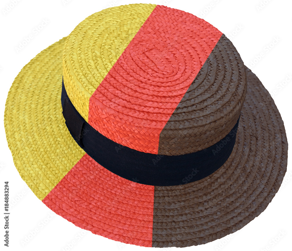 chapeau de paille allemand ruban noir, canotier Maurice Chevalier, fond  blanc Photos | Adobe Stock