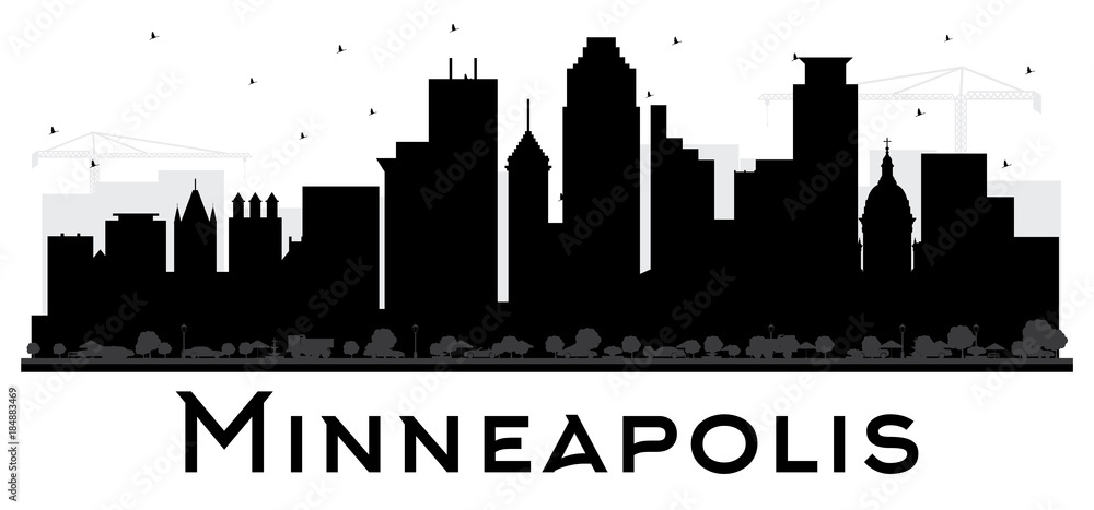 Minneapolis Minnesota USA Skyline Black and White Silhouette.