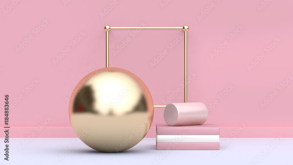 gold sphere square frame soft pink background 3d rendering Stock ...