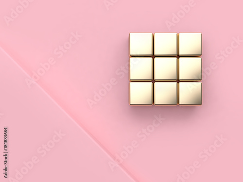 gold cube-square soft pink background 3d rendering