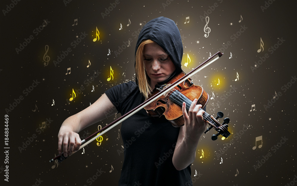 Fototapeta premium Falling notes with classical musician