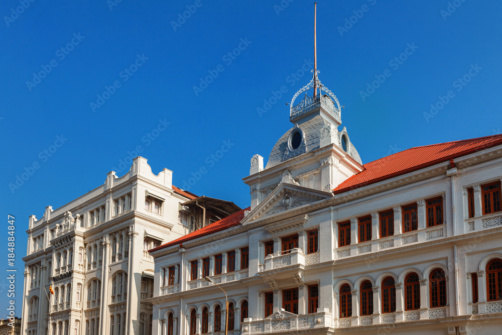 Fototapeta premium Colombo, Sri Lanka - 11 February 2017: Prince street of Dutch colonial architecture. The former Whiteways department store and LLoyds Employee Provident Fund (EPF).