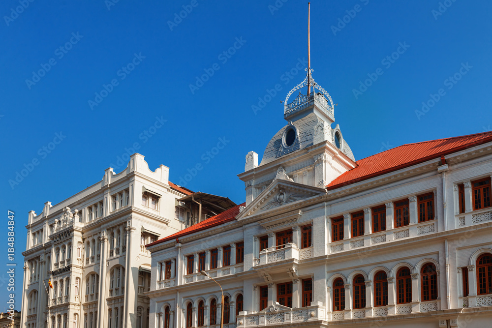 Colombo, Sri Lanka - 11 February 2017: Prince street of Dutch colonial architecture. The former Whiteways department store and LLoyds Employee Provident Fund (EPF).