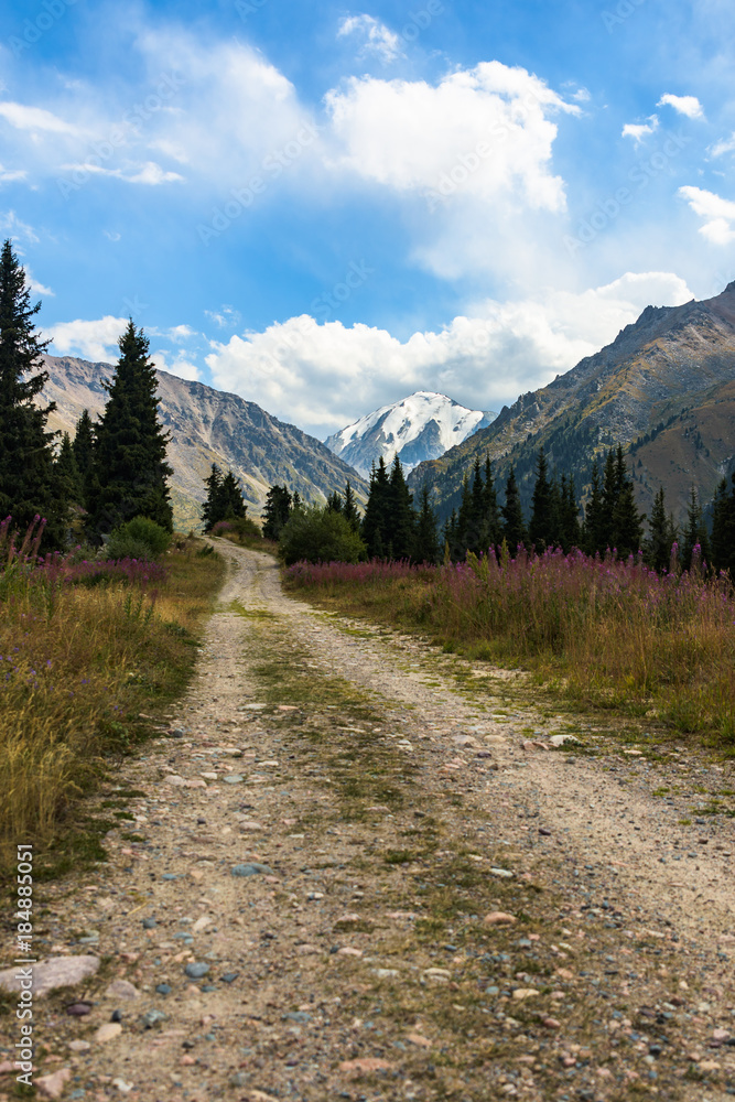 View of the mountains and the Big Almaty lake. Kazakhstan. Tien-Shan Mountains