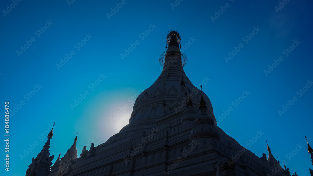 Temples and white pagodas in Mandalay,Myanmar