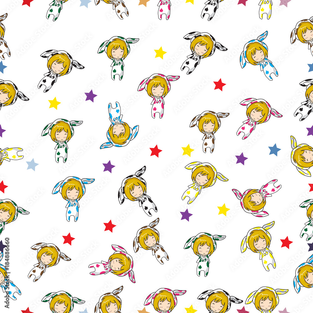 Seamless Pattern Cartoon vector hand drawn Doodles Girl character design Mascot Cow Seamless Pattern Cartoon vector hand drawn Doodles Girl character design Mascot Cow