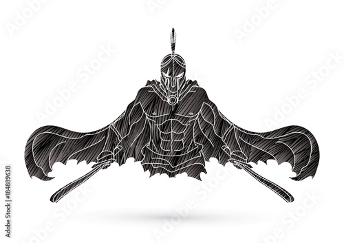 Angry Spartan warrior with Swords  designed using grunge brush graphic vector.