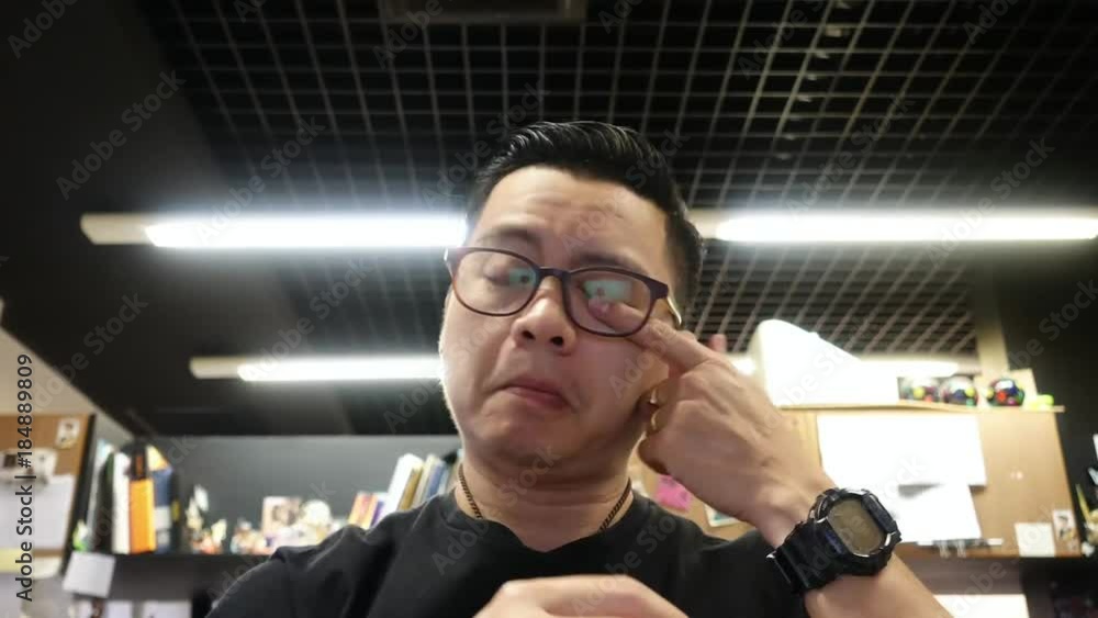 Asian man eating Instant noodles in office location, Time Lapse Asian man eating Instant noodles in office location, Time Lapse