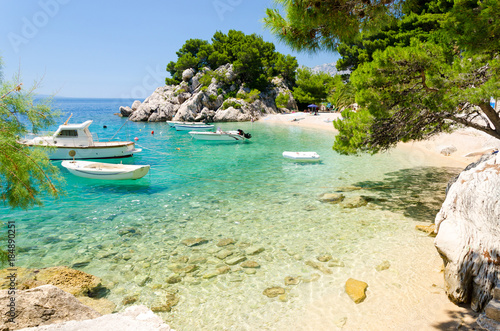 beautiful beach in Brela on Makarska riviera, Dalmatia, Croatia photo