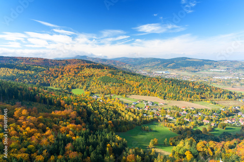 amazing landscape with colorful hills during autumn in Sudety, Poland