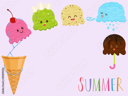 Cute Vector Illustration Set Of Ice Cream Scoop Many Colorful Flavors With  Toppings In Wafer Cone Isolated On White Background Stock Illustration -  Download Image Now - iStock