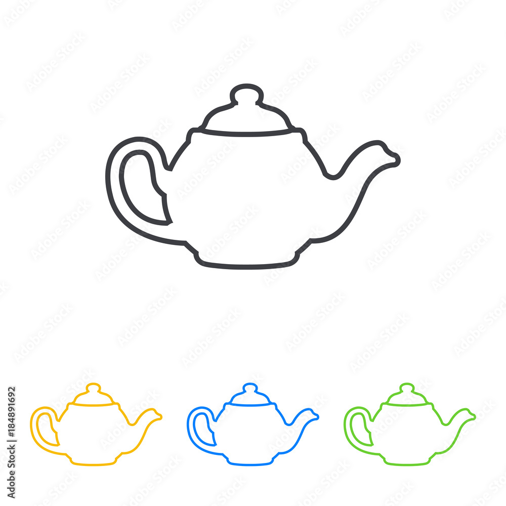 Icono plano linea tetera en varios colores Icono plano linea tetera en varios colores