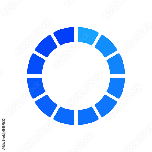 Icono plano circulo cuenta atras azul en fondo blanco