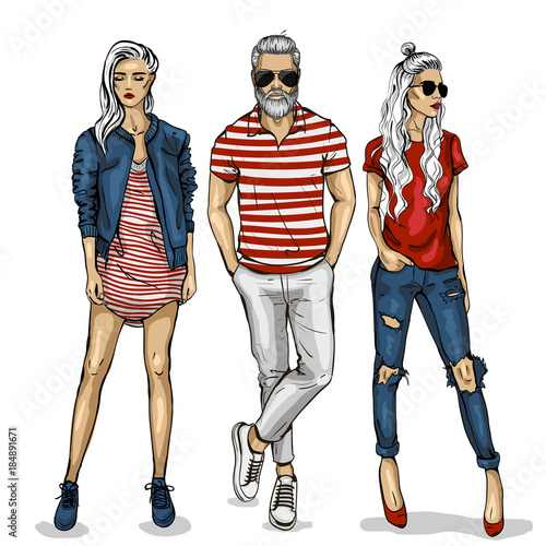 Vector man and two woman models