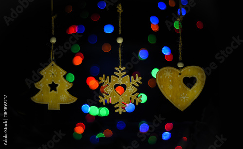 christmas bokeh light toy christmas tree  celebration 