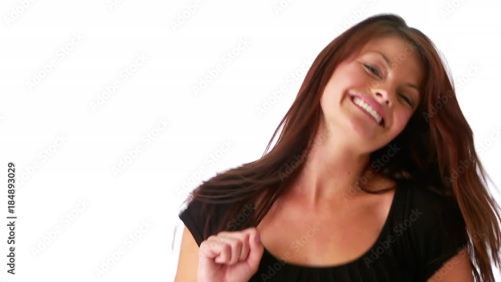 Closeup of sexy young woman dancing on white background Closeup of sexy young woman dancing on white background