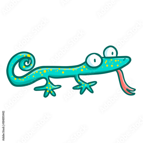 Funny and cute green lizard stuck out it's tongue - vector.