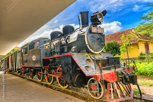 Da lat, Viet Nam - November 27th, 2017: Ancient railway station is famous place, history destination for traveller, french architecture, antique train tranport tourist to visit in Da lat, Vietnam