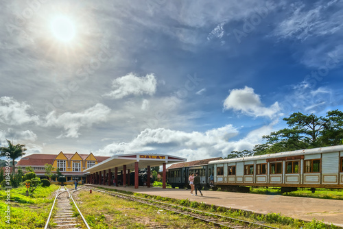 Da lat, Viet Nam - November 27th, 2017: Ancient railway station is famous place, history destination for traveler, french architecture antique train tranport tourist to visit in Da lat, Vietnam