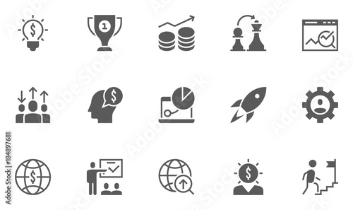 Set of Business Strategy Related Vector Icons.
