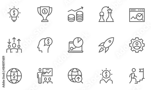 Set of Business Strategy Related Vector Line Icons.