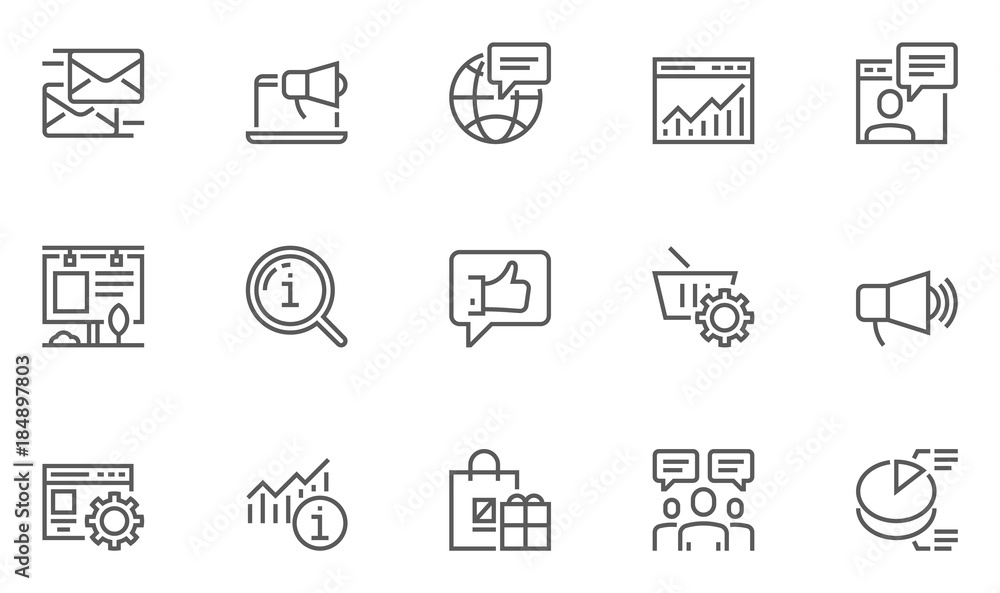 Marketing icon set, outline thin line isolated vector sign symbol Marketing icon set, outline thin line isolated vector sign symbol