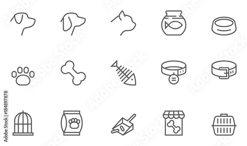 Pet Web Outline Icon Set. Vector illustration
