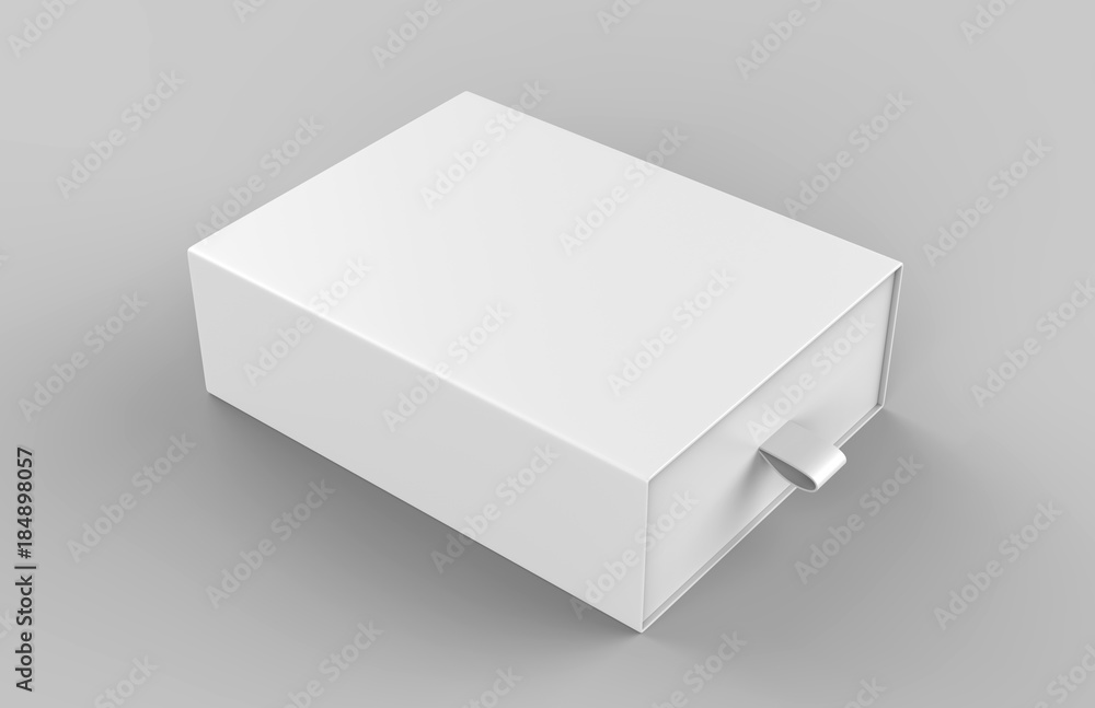 Realistic Package Cardboard Sliding drawer Box with ribbon pull on grey background. For small items, matches, and other things. 3d render illustration Realistic Package Cardboard Sliding drawer Box with ribbon pull on grey background. For small items, matches, and other things. 3d render illustration