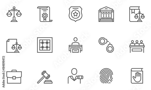 Simple Set of Law and Justice Related Vector Line Icons. Contains such Icons as Themis, Court, Police and more.Editable Stroke. 48x48 Pixel Perfect.