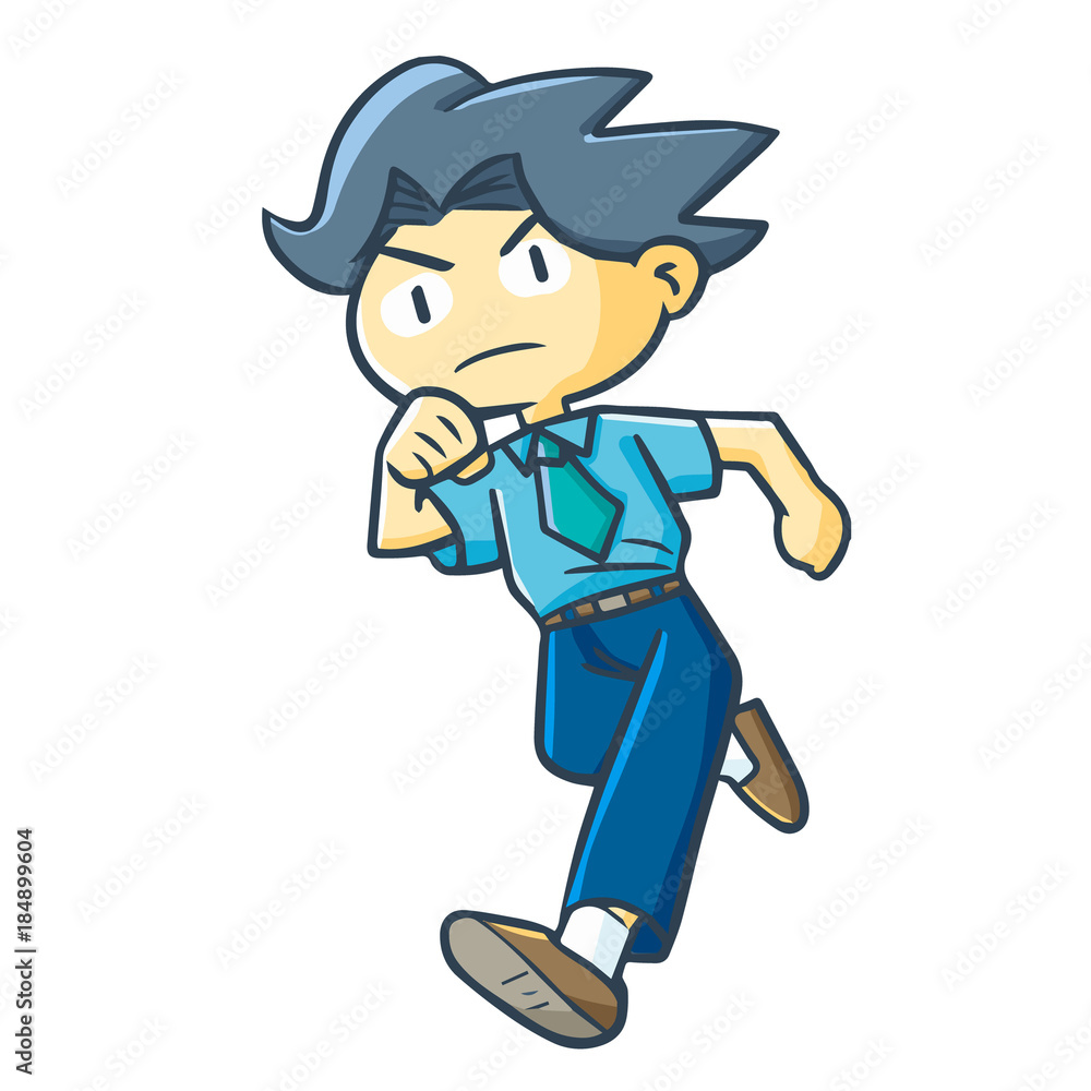 Cool, cute, and handsome worker running in a hurry - vector.