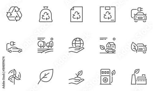 Set of Ecology Environment and Conservation Line Icons with Electric Car  Forest  Organic Farming and more. Editable Stroke. 48x48 Pixel Perfect.