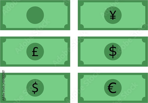 vector illustration of a banknote in yen,pound, dollar and euro