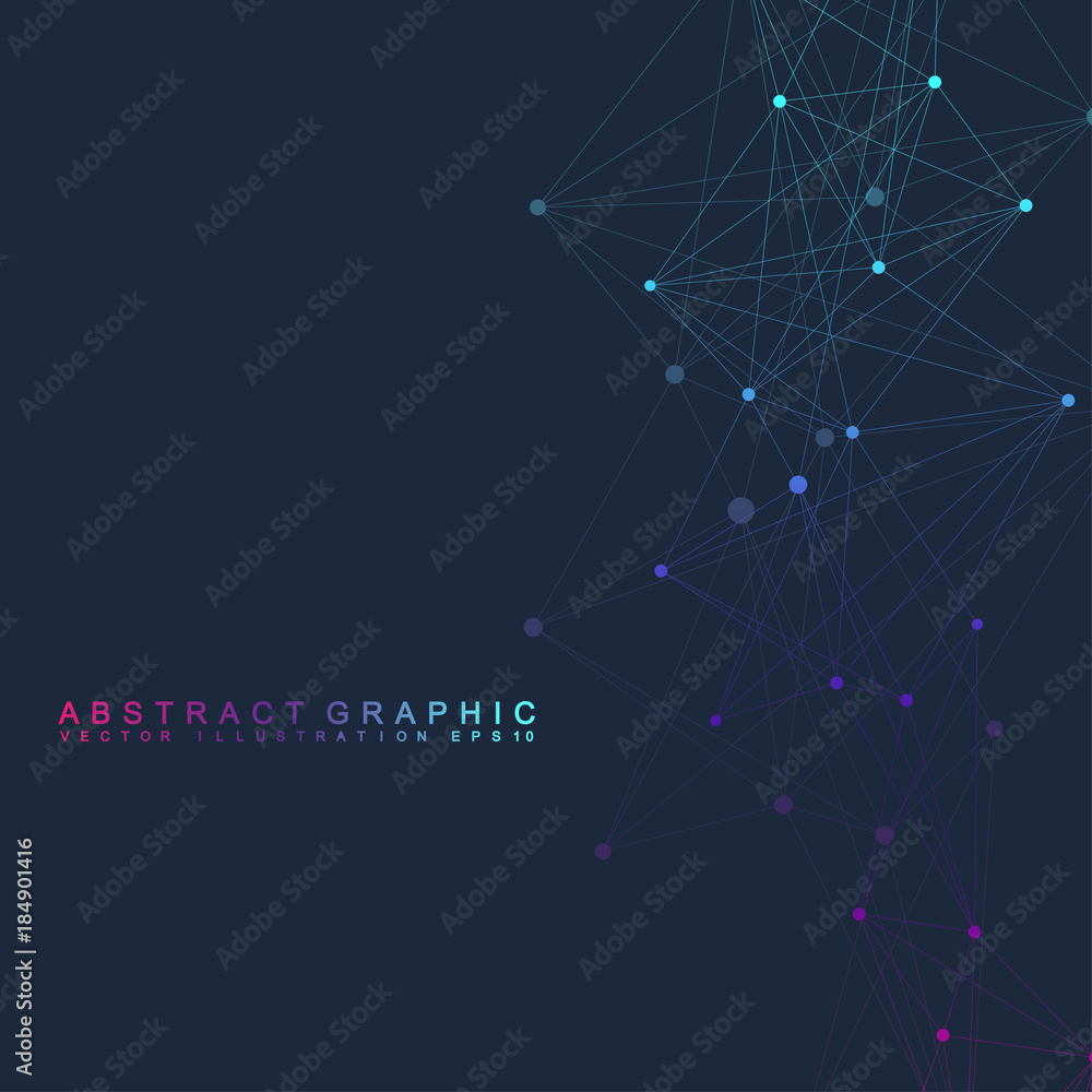 Fototapeta premium Geometric graphic background molecule and communication. Big data complex with compounds. Perspective backdrop. Minimal array. Digital data visualization. Scientific cybernetic vector illustration.