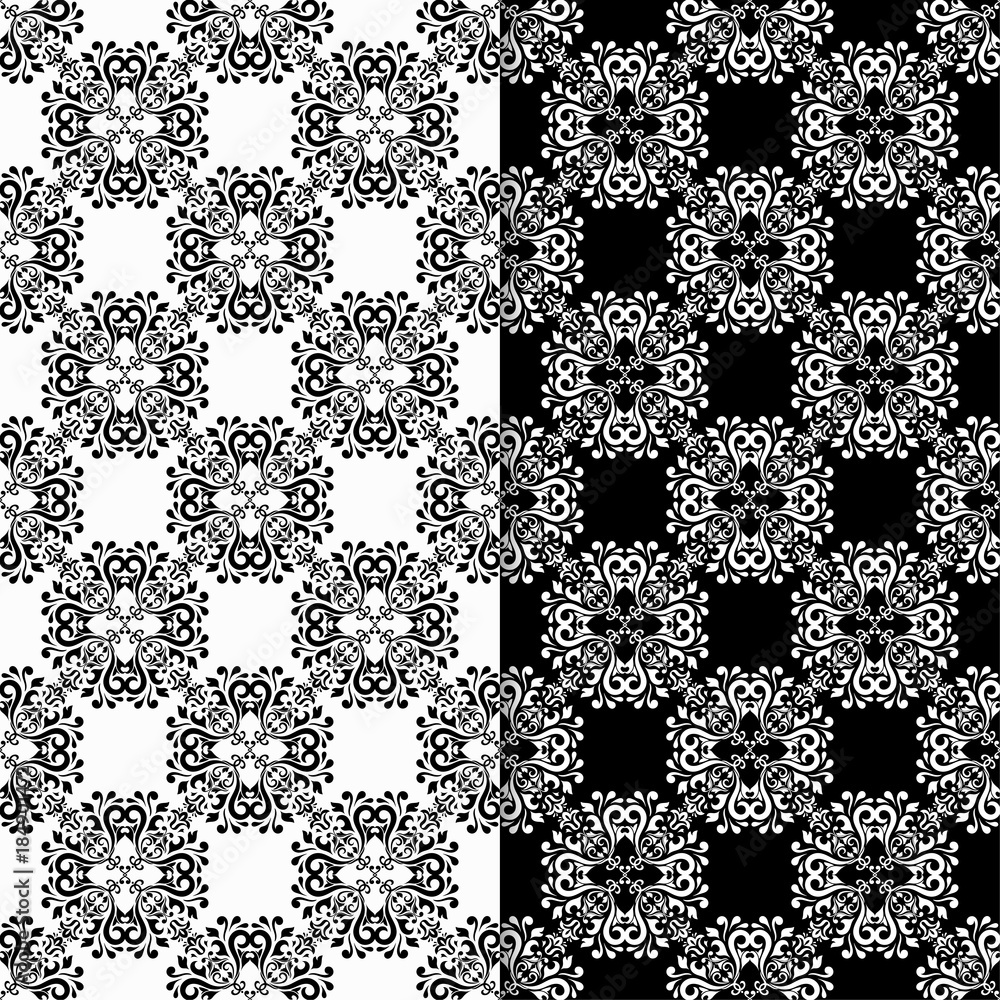 Ornamental seamless patterns. Black and white Ornamental seamless patterns. Black and white