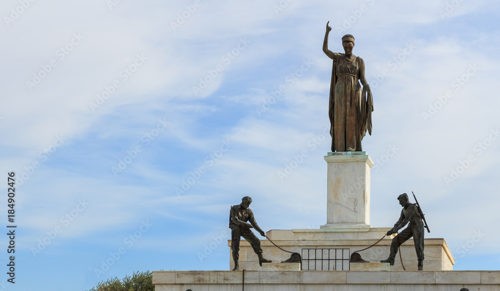Liberty Monument in the city of Nicosia, Cyprus. Closeup view.
