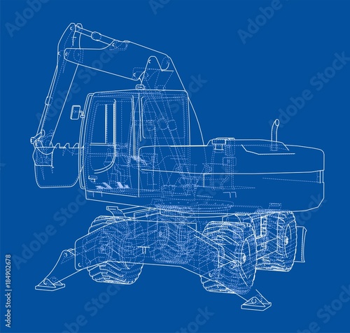 Outline of excavator isolated on white background