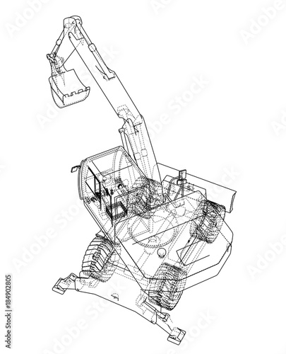 Outline of excavator isolated on white background