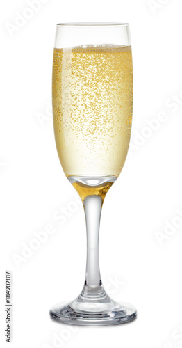 Champagne glass on white background